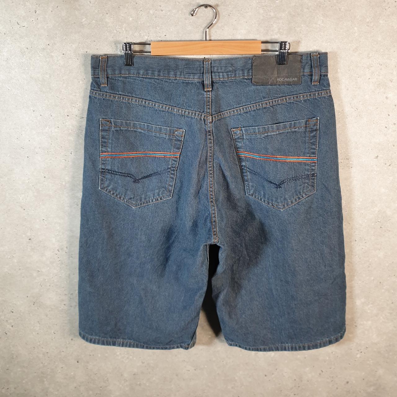 Vintage Rocawear Baggy Y2K Hip Hop Jeans Shorts Jorts Mens W38 Blue Denim USA Big Fish Vintage