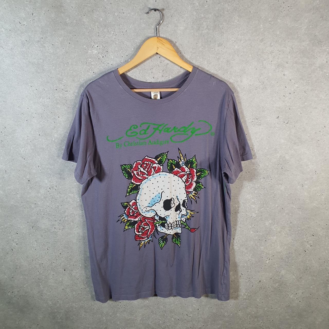 Vintage Ed Hardy T Shirt Men’s Large Purple Christian Audigier Love Heart Graphic Skull Y2K Big Fish Vintage