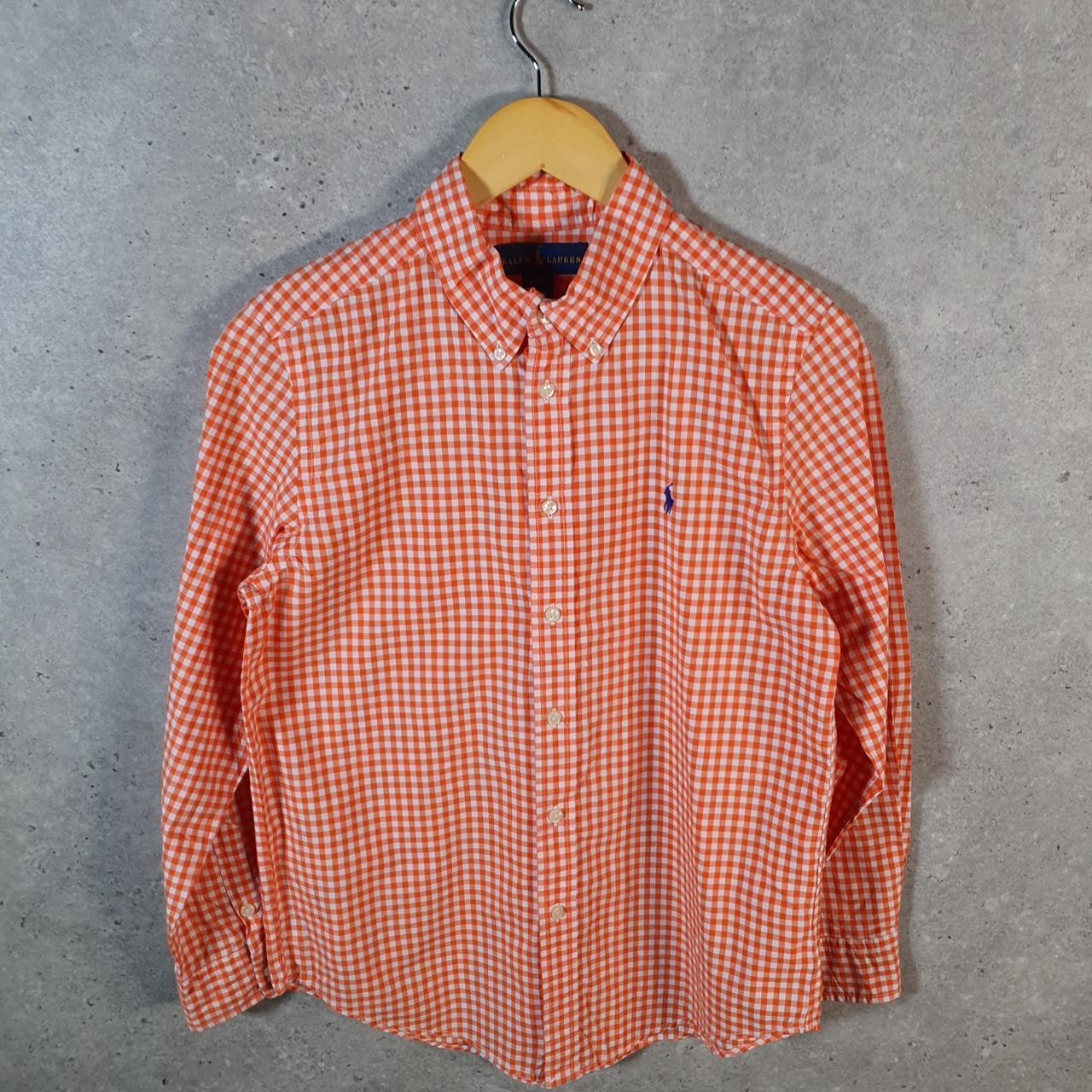 Vintage Ralph Lauren Button Down Shirt Womens Large Orange Checkered Cotton Pony