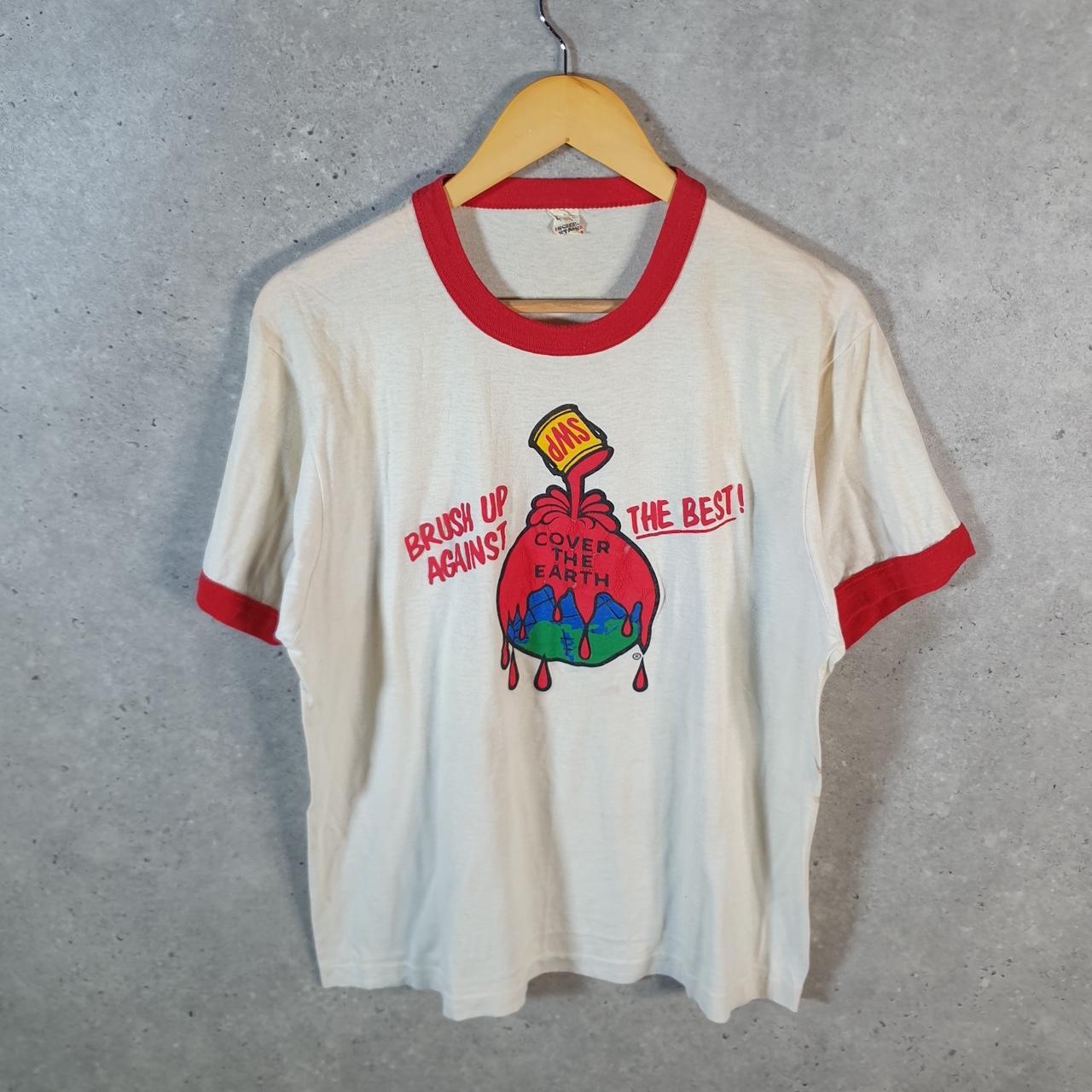 Vintage Brush Up Against The best Cover The Earth 90s USA Single Stitch T Shirt Men’s Small White