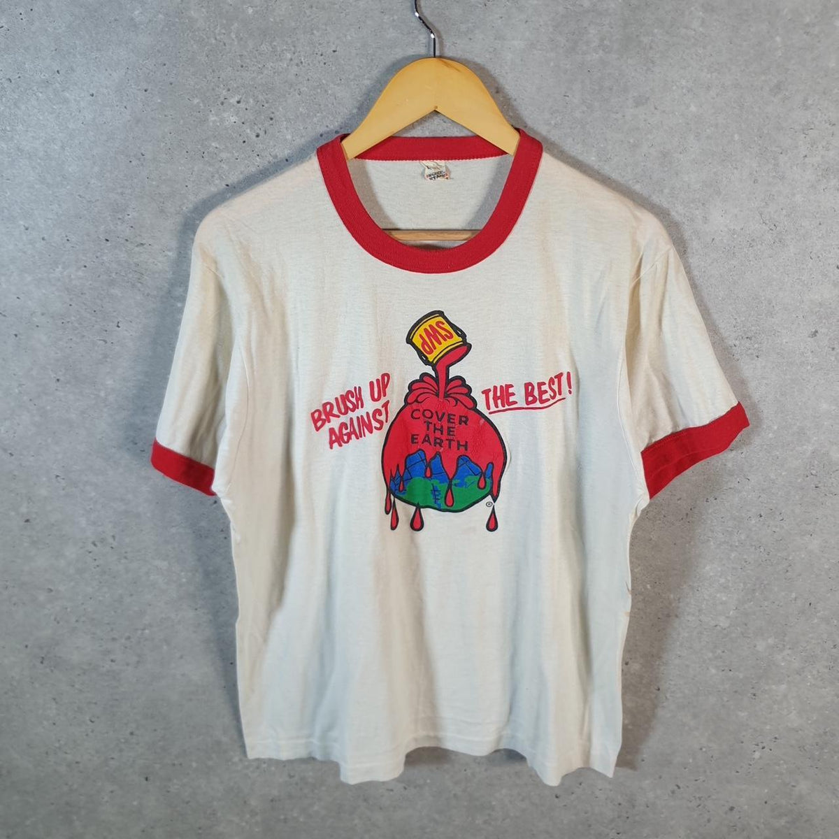 Vintage Brush Up Against The best Cover The Earth 90s USA Single Stitch T Shirt Men’s Small White