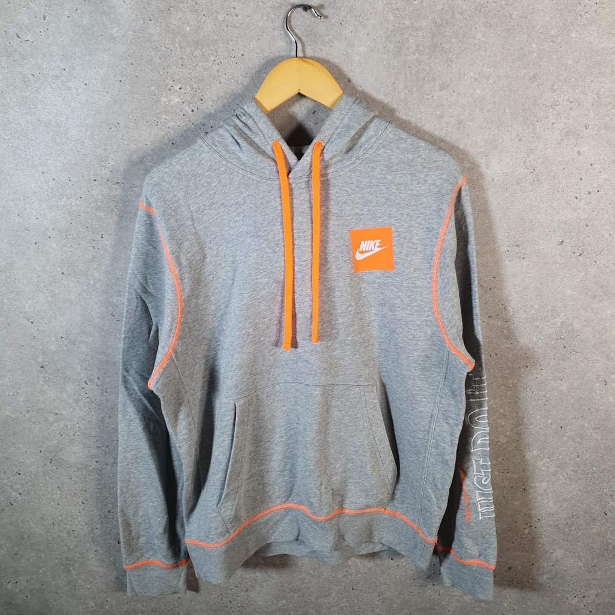 Vintage Nike Just Do It Hoodie Mens Small Grey Swoosh Y2K Pullover Logo