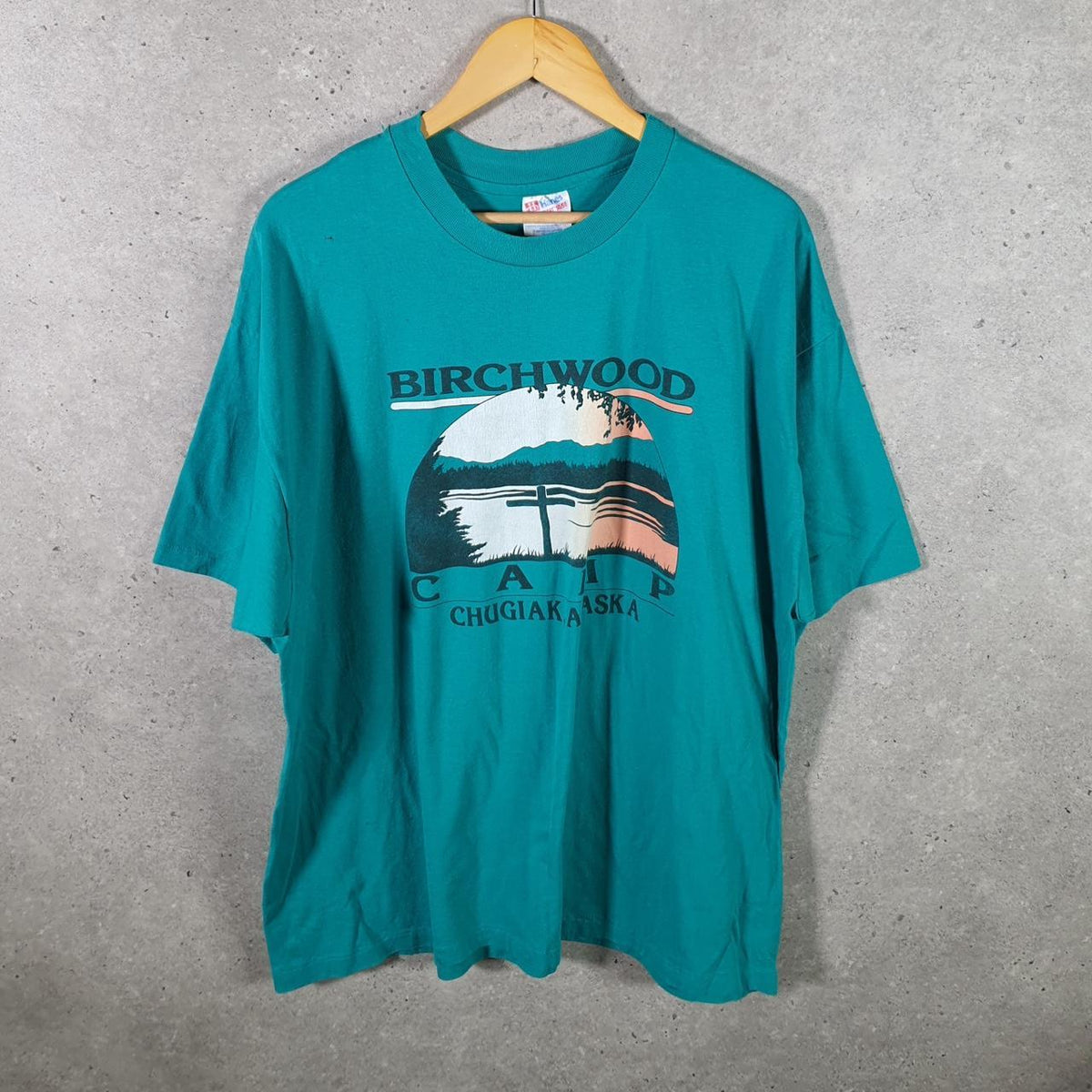 Vintage Hanes 50/50 Birchwood Alaska USA Single Stitch T Shirt Men’s 2XL Blue Big Fish Vintage