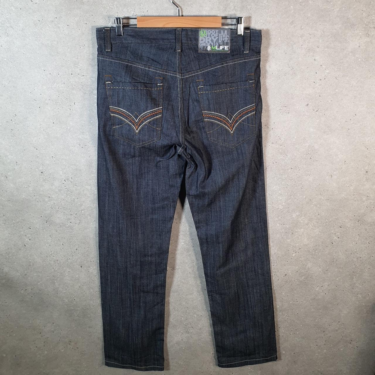 Vintage Mlife Baggy Y2K Hip Hop Jeans Mens W34 32 Blue Embroidered Denim Big Fish Vintage