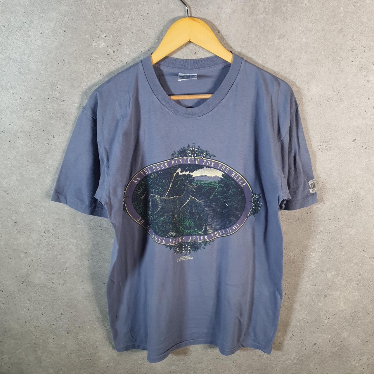 Vintage Gildan 1994 Deer Graphic USA Single Stitch T Shirt Men’s Large Blue