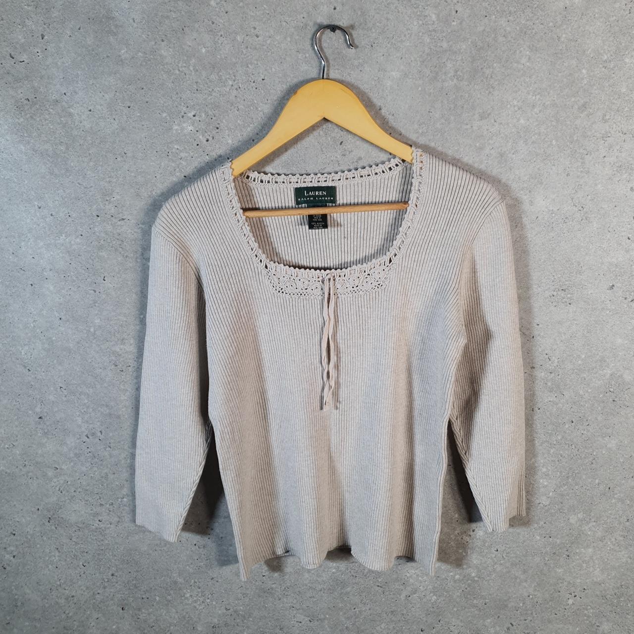 Vintage Ralph Lauren Polo Knit Sweater Womens Large Cream Cotton Pullover