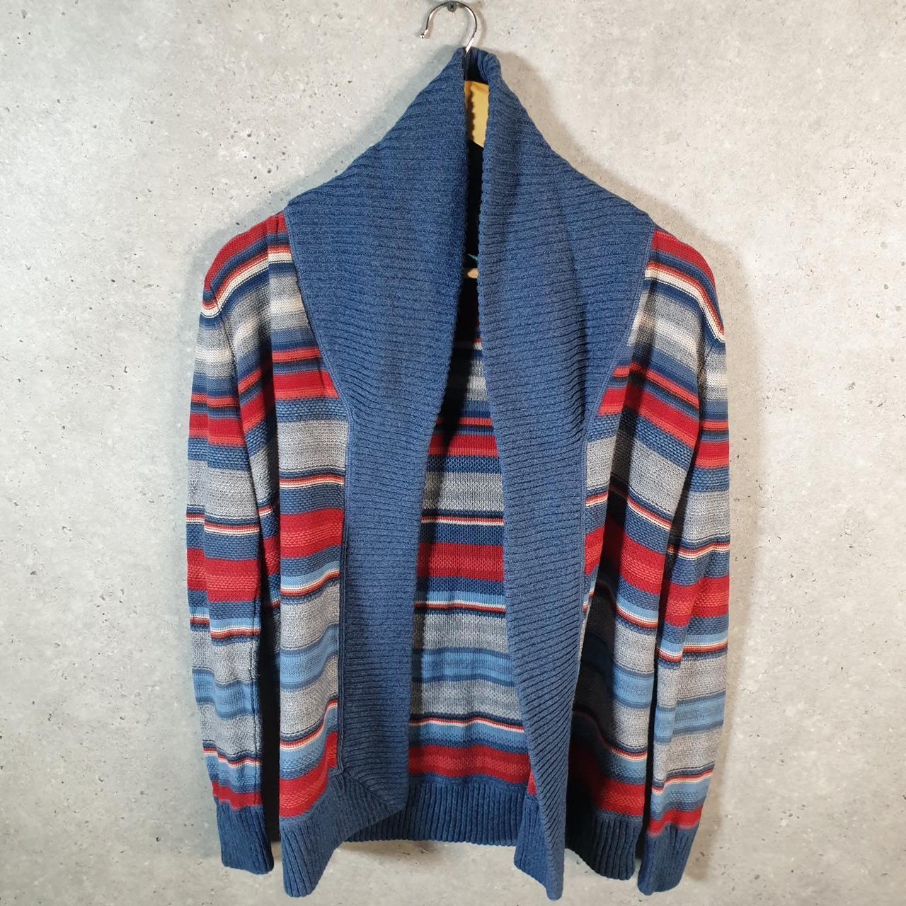 Vintage Ralph Lauren Polo Knit Sweater Cardigan Womens XS Blue Striped Cotton Pullover