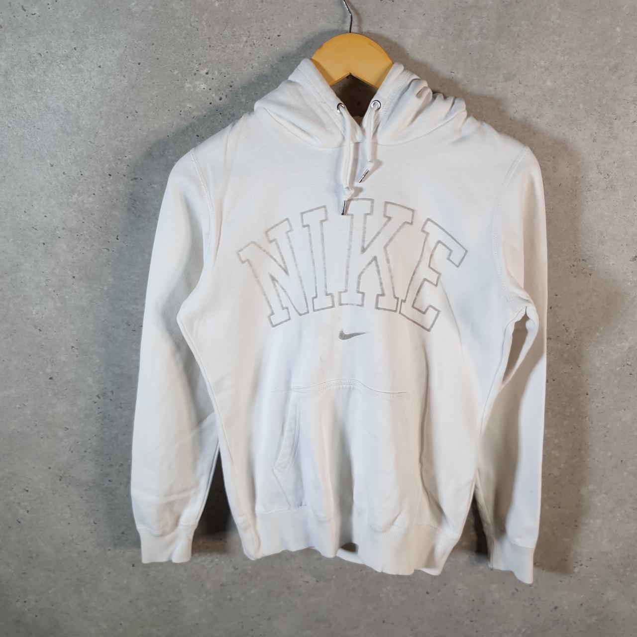 Vintage Nike Spellout Hoodie Womens Small White Swoosh Y2K Pullover