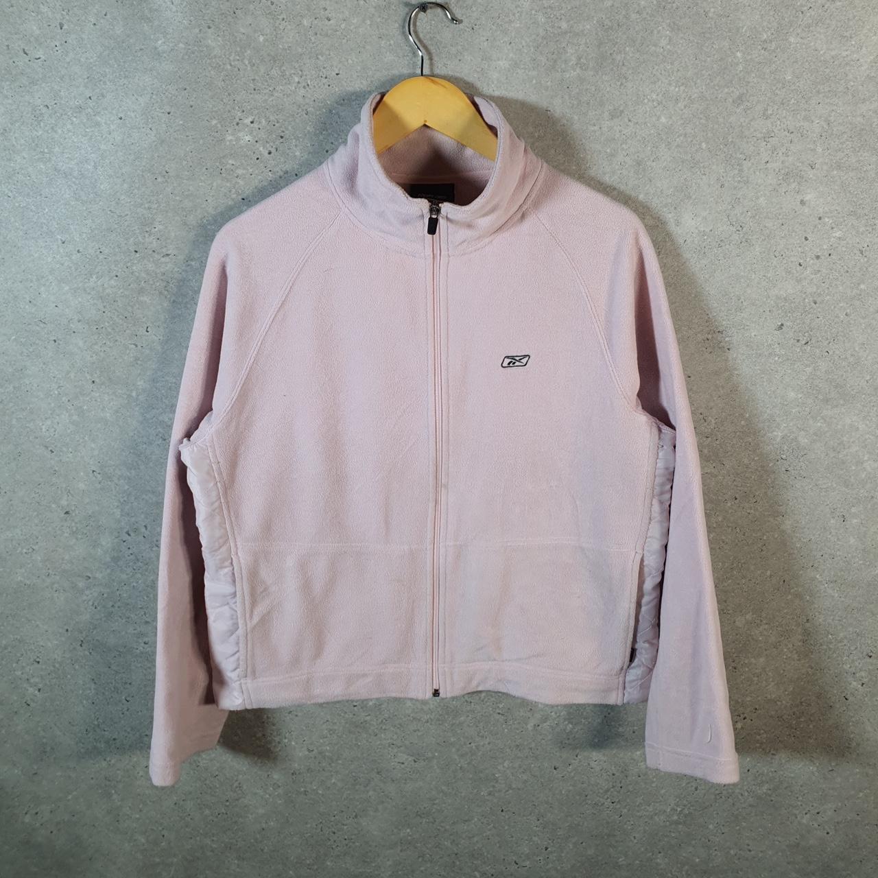 Reebok Full Zip Fleece Sweatshirt Womens Large Pink Embroidered Logo