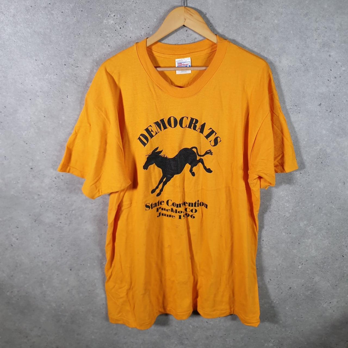 Vintage Hanes Beefy Democrats 1996 USA Single Stitch T Shirt Men’s XL Orange Big Fish Vintage
