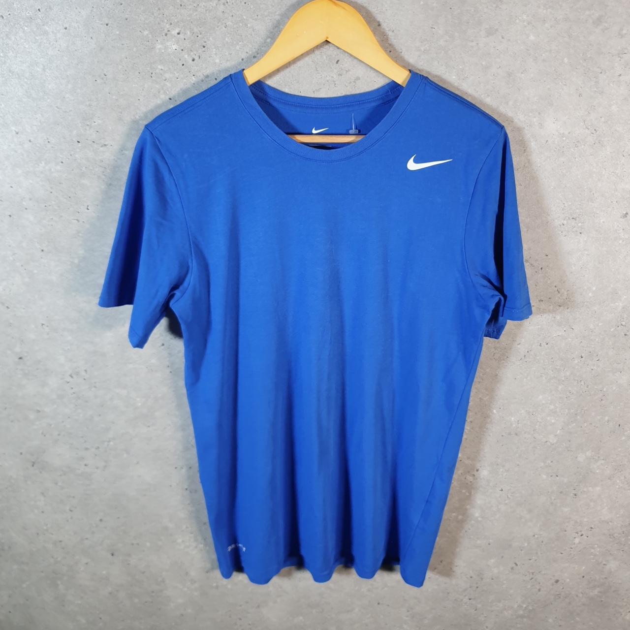 Vintage Nike Dri Fit Running T Shirt Men’s Medium Blue Swoosh Logo Athletic