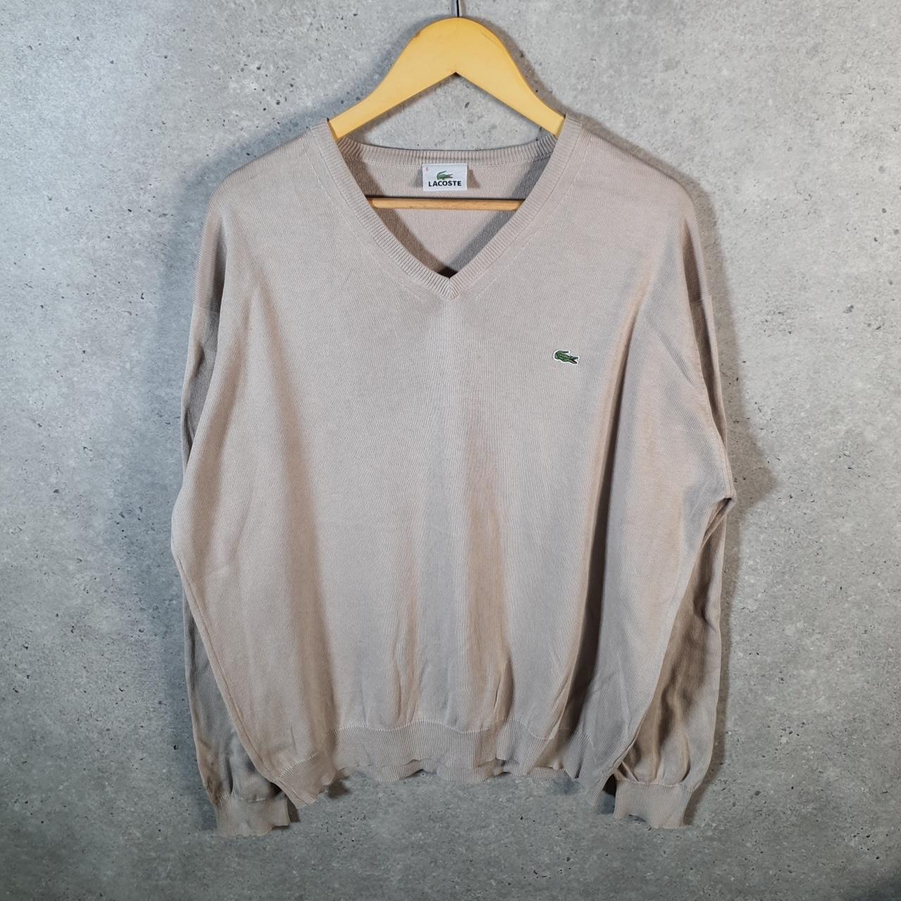 Vintage Lacoste Knit Sweater Mens XL Beige Y2K Jumper Logo