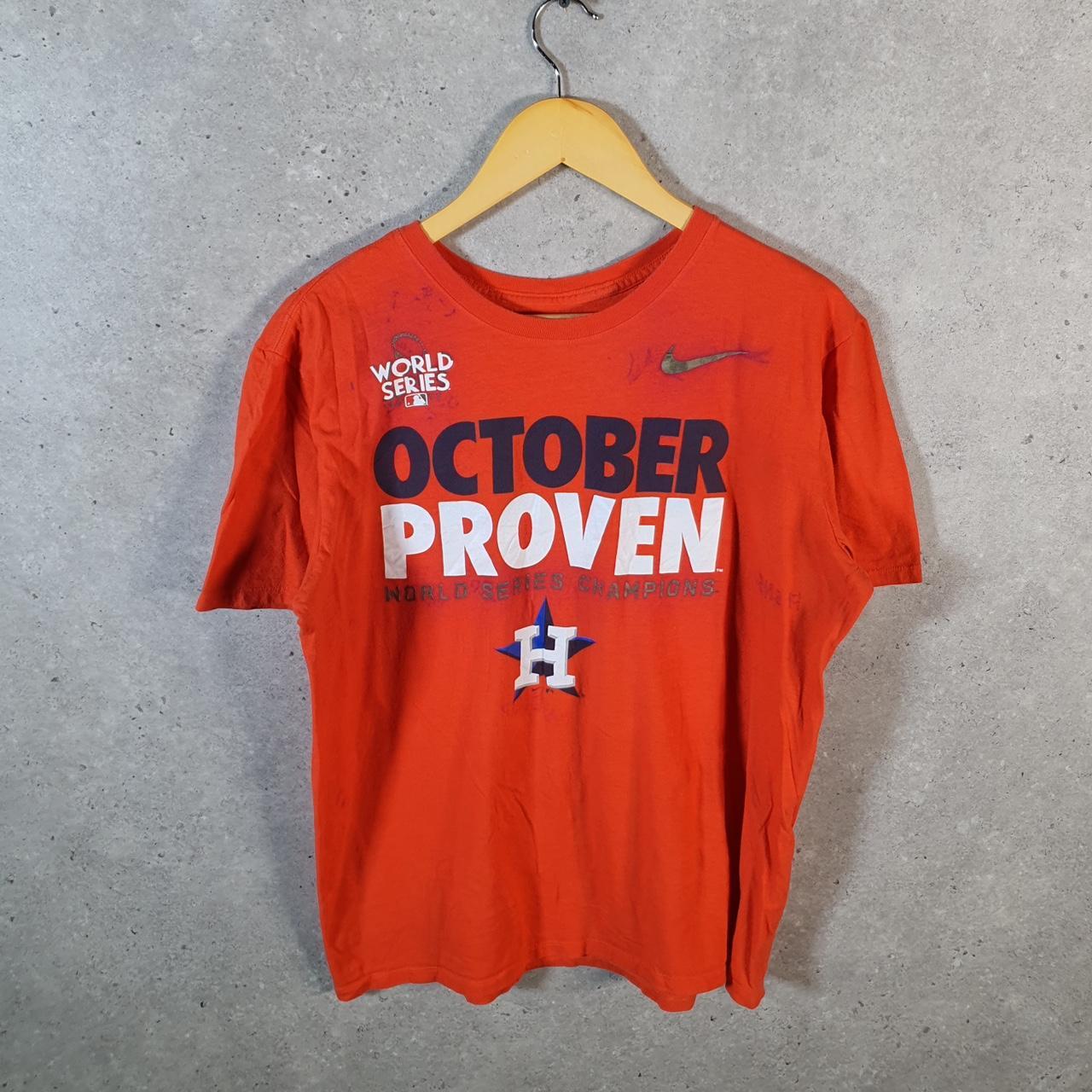 Vintage Nike Houston MLB Graphic Spellout T Shirt Men’s Large Orange Swoosh Athletic