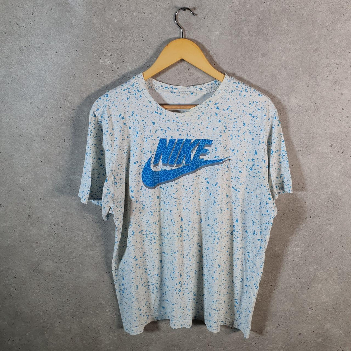 Vintage Nike Spellout Club T Shirt Men’s Large Blue Logo Swoosh Loose Fit Athletic