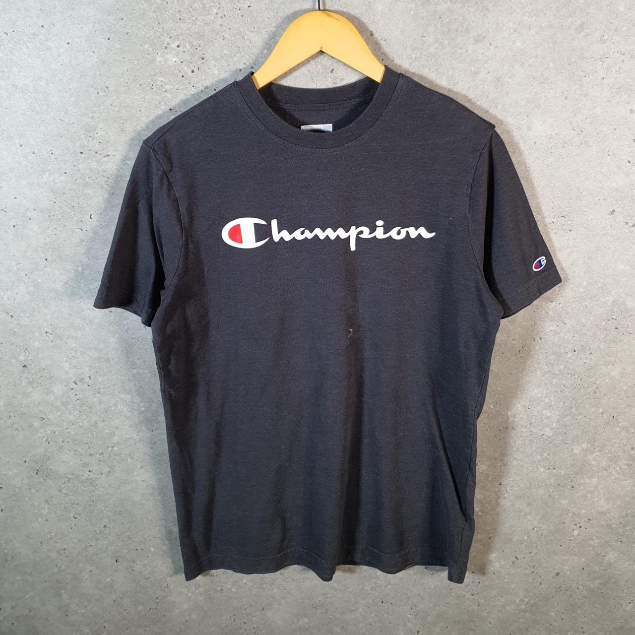 Vintage Champion Spellout Logo T Shirt Mens Small Grey USA Athletic
