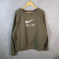 Vintage Nike Air Sweatshirt Men’s Large Khaki Green Swoosh Y2K Pullover Logo