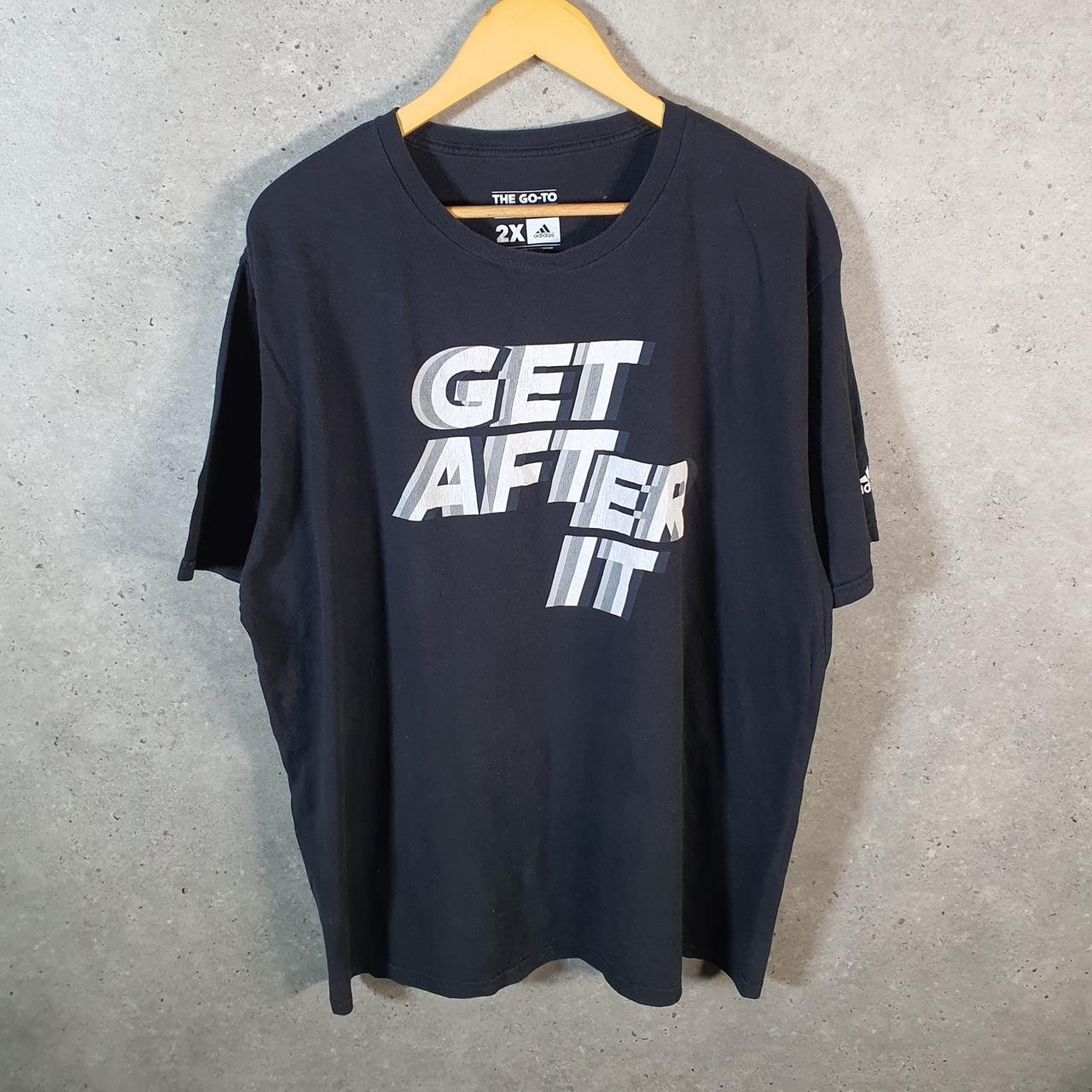 Vintage Adidas Get After It T Shirt Men’s 2XL Black Three Stripes Logo Athletic