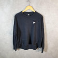 Vintage Nike Club Embroidered Sweatshirt Womens Medium Black Swoosh Y2K Pullover Logo