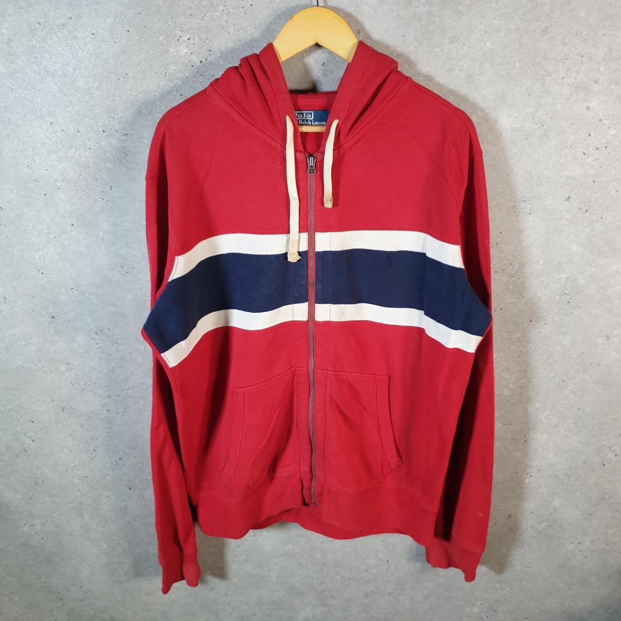 Vintage Ralph Lauren Polo Hoodie Men’s Large Red Cotton Full Zip Pony