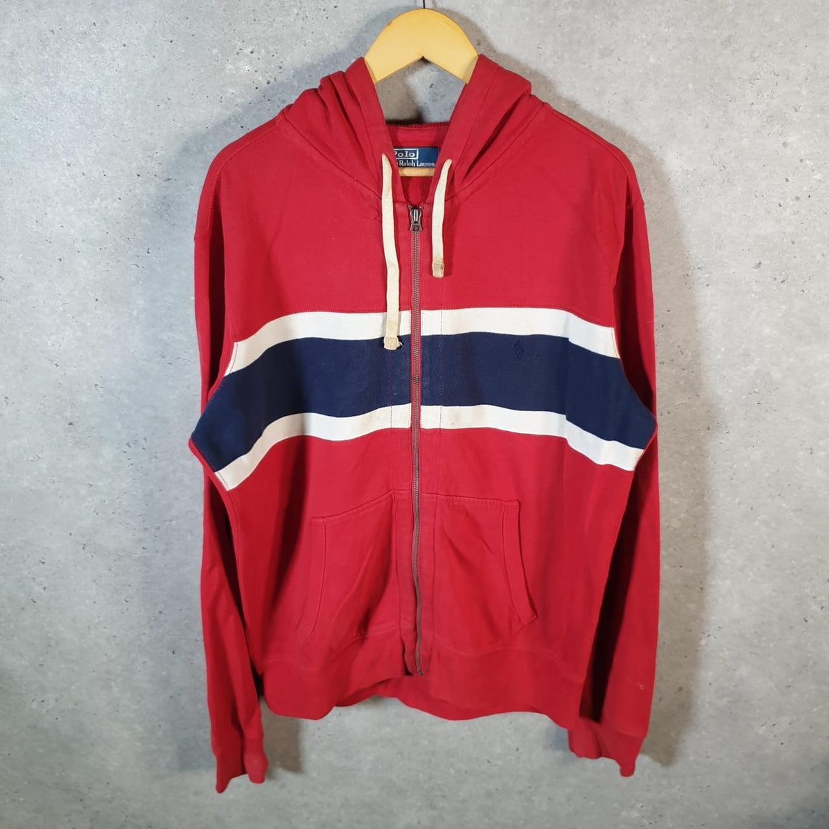 Vintage Ralph Lauren Polo Hoodie Men’s Large Red Cotton Full Zip Pony