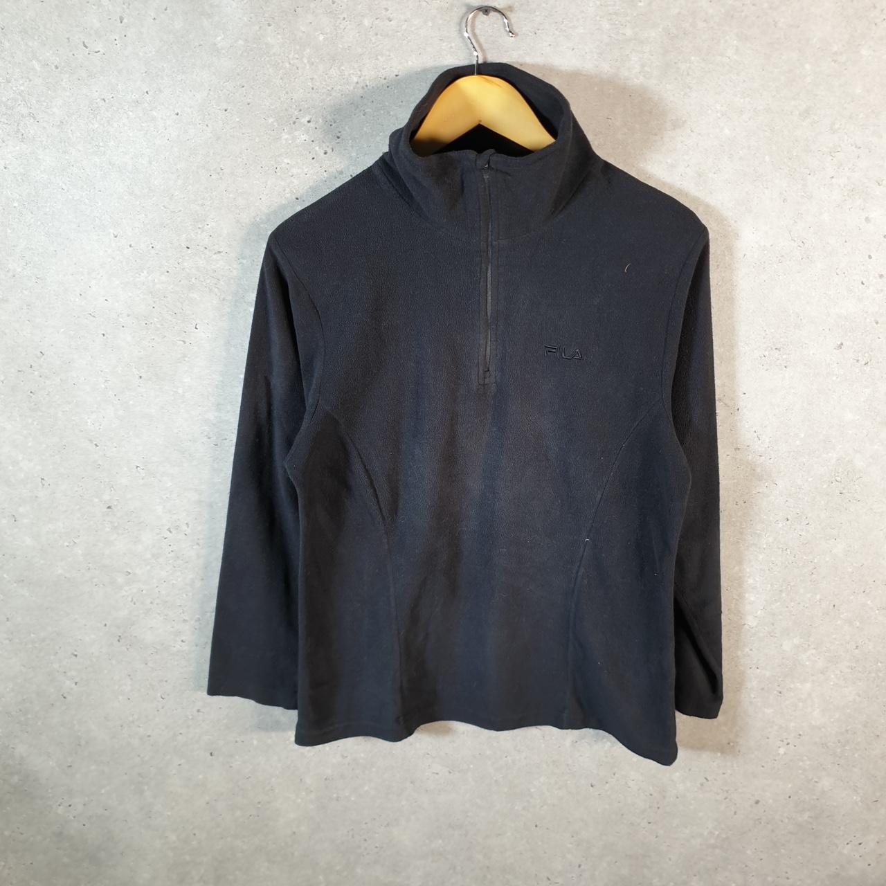 Vintage Fila Teddy Fleece Sweatshirt Womens Large 1/4 Zip Black Logo Winter