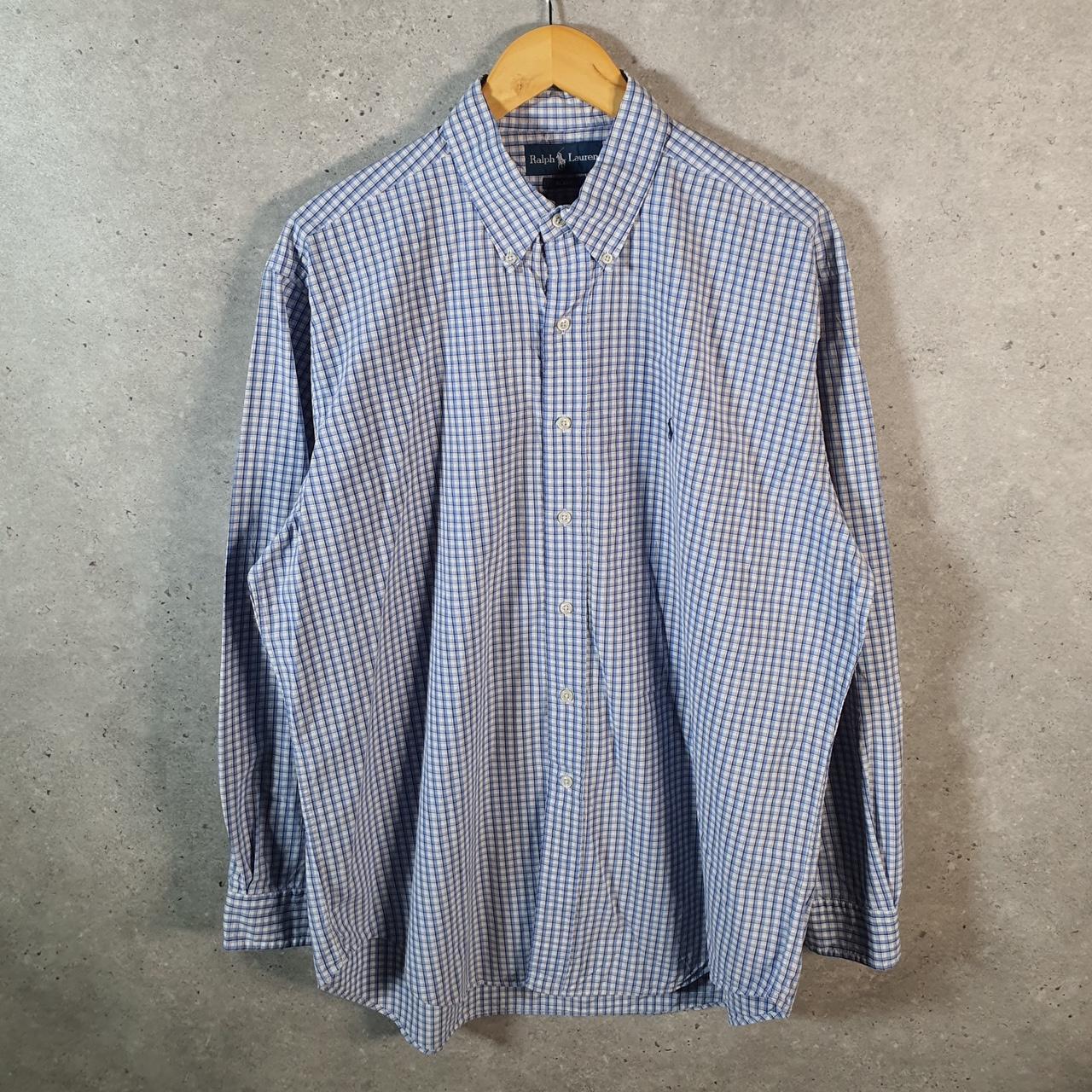 Vintage Ralph Lauren Button Down Shirt Men’s Large Blue Blake Checkered Pony Casual C8486
