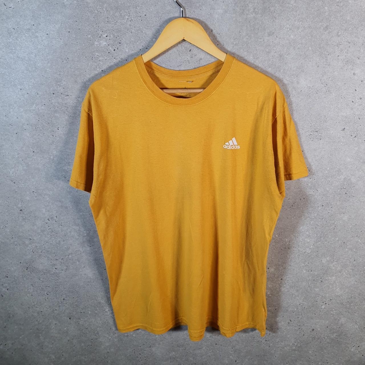 Vintage Adidas Spellout T Shirt Mens Large Yellow Three Stripes Logo Athletic