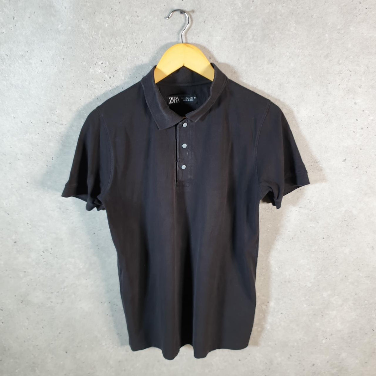 Zara Polo Shirt Men’s Large Black Casual Logo Athletic