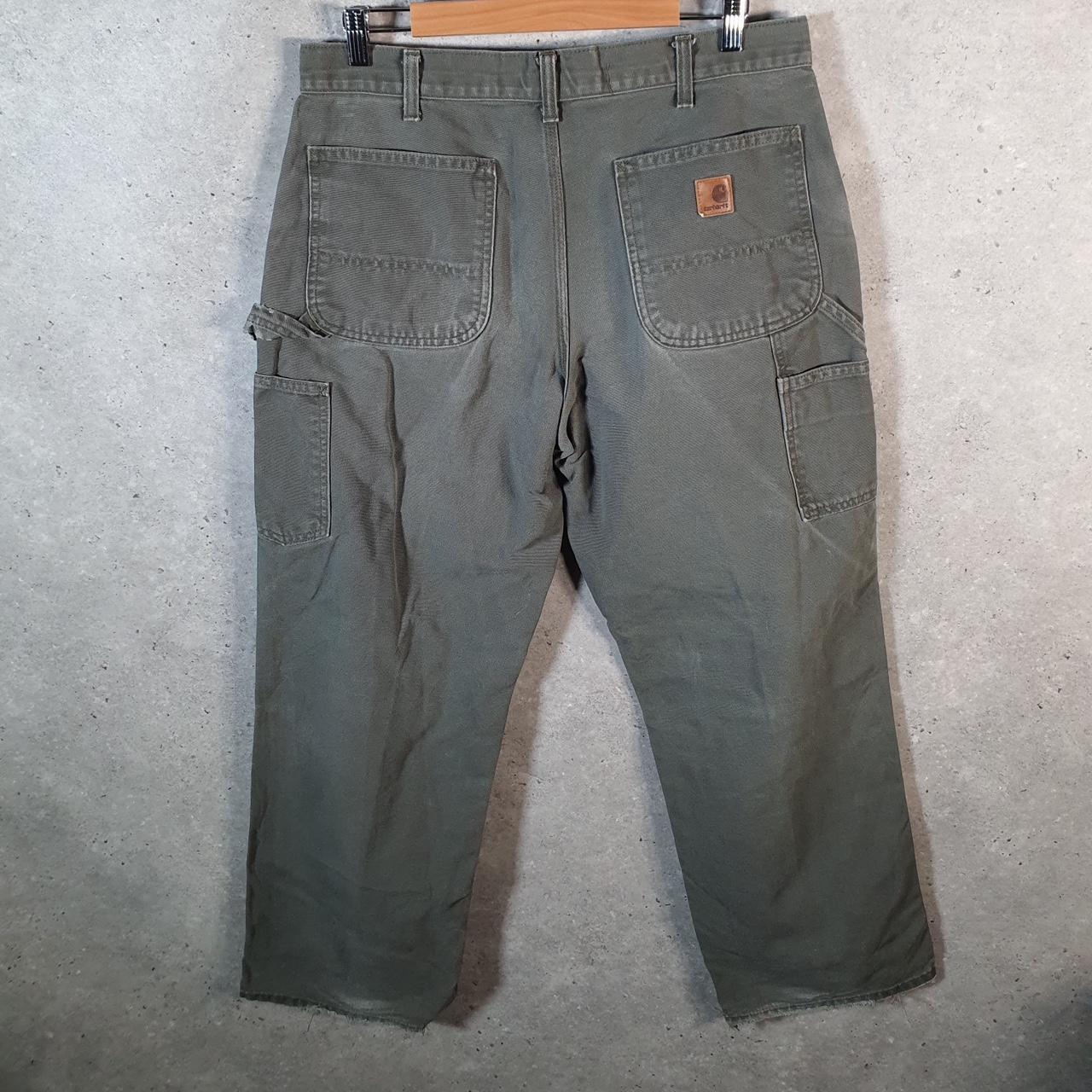 Vintage Carhartt Carpenter Trousers Mens W34 L30 Khaki Green Dungaree Fit Workwear USA