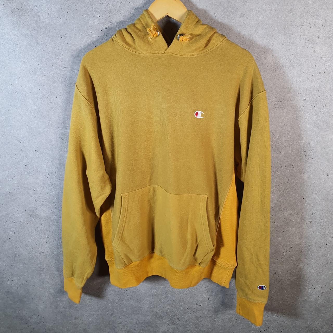 Vintage Champion Reverse Weave Hoodie Men’s Large Yellow USA Pullover Logo