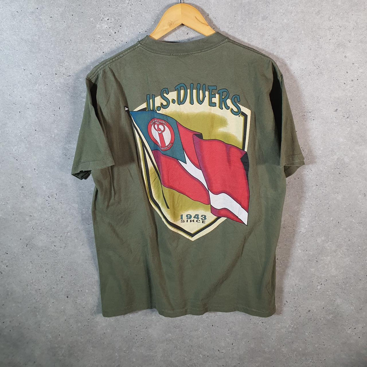 Vintage US Divers Aqua Lung Graphic 90s USA Single Stitch T Shirt Men’s Large Green