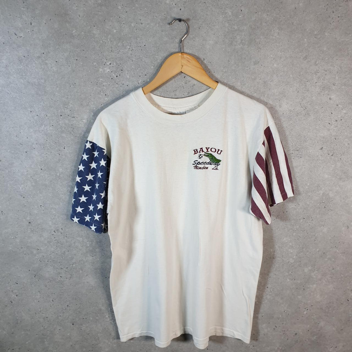 Vintage LA Bayou Speedway Minden Car 90s Single Stitch T Shirt Men’s Large White