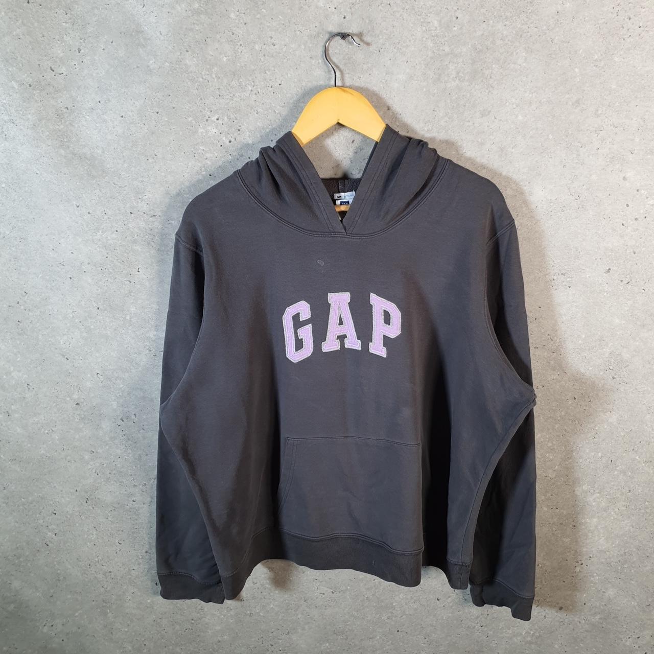 Vintage Gap Spellout Hoodie Womens 2XL Grey Y2K Sweatshirt Logo Embroidered