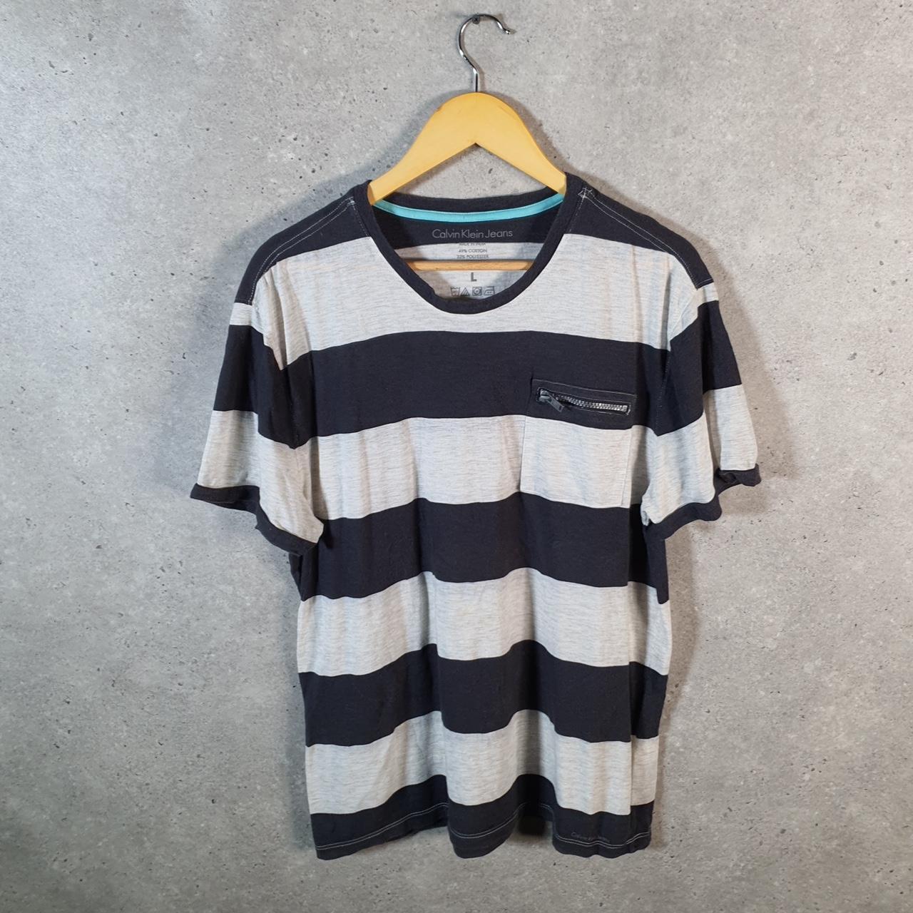 Vintage Calvin Klein Graphic Blank T Shirt Men’s Large Striped Casual Sports