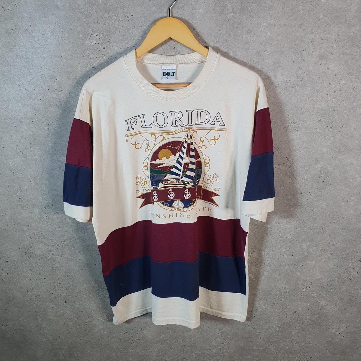 Vintage Lightning Bolt Florida 1993 Sunshine State Single Stitch T Shirt Men’s Large White