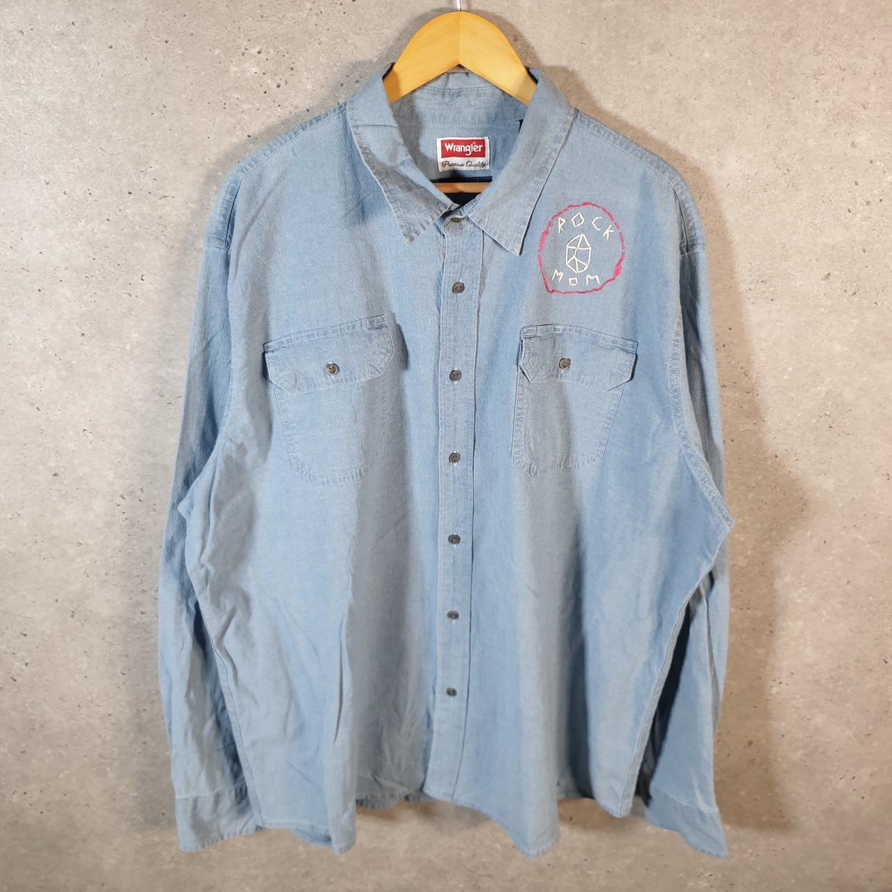 Vintage Wrangler Denim Jean Trucker Shirt Mens 2XL Blue Button