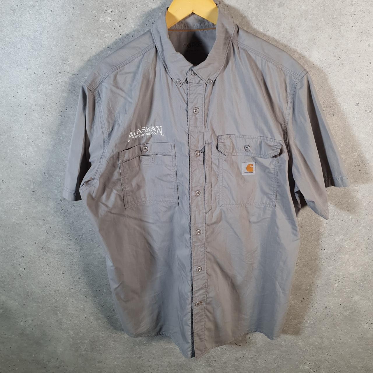 Vintage Carhartt Shirt Button Down Mens XL Grey Short Sleeve Chore Utility Relaxed