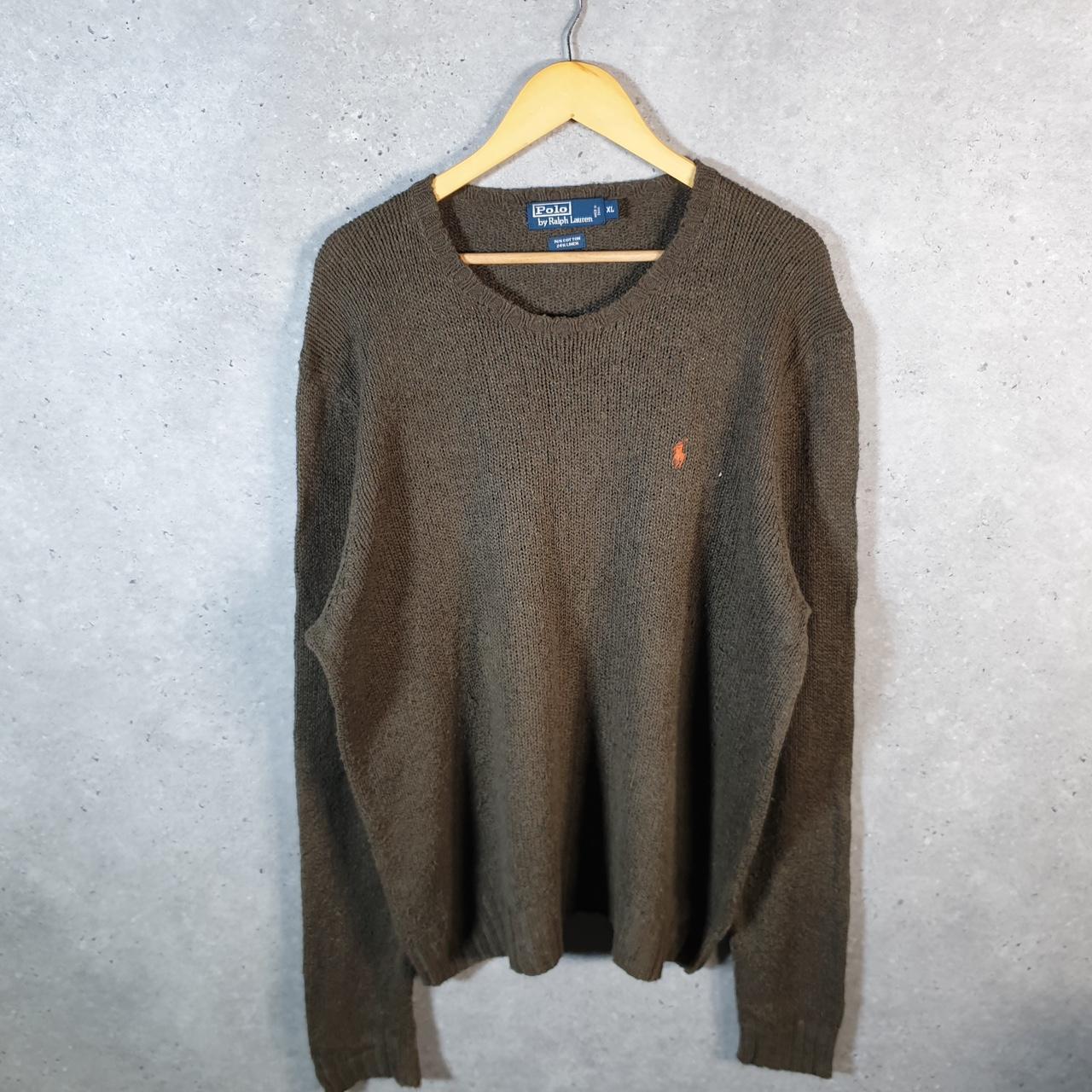 Vintage Ralph Lauren Polo Knit Sweatshirt Men’s XL Khaki Green Cotton Pullover Pony