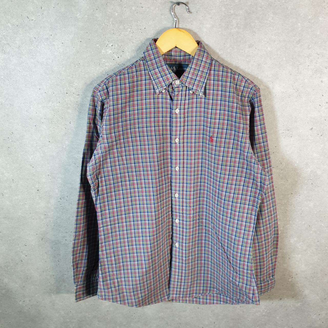 Vintage Ralph Lauren Button Down Shirt Men’s Medium Blue Checkered Custom Cotton Pony