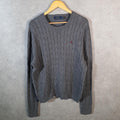 Vintage Ralph Lauren Polo Cable Knit Heavyweight Sweatshirt Womens Large Grey Pony C8855