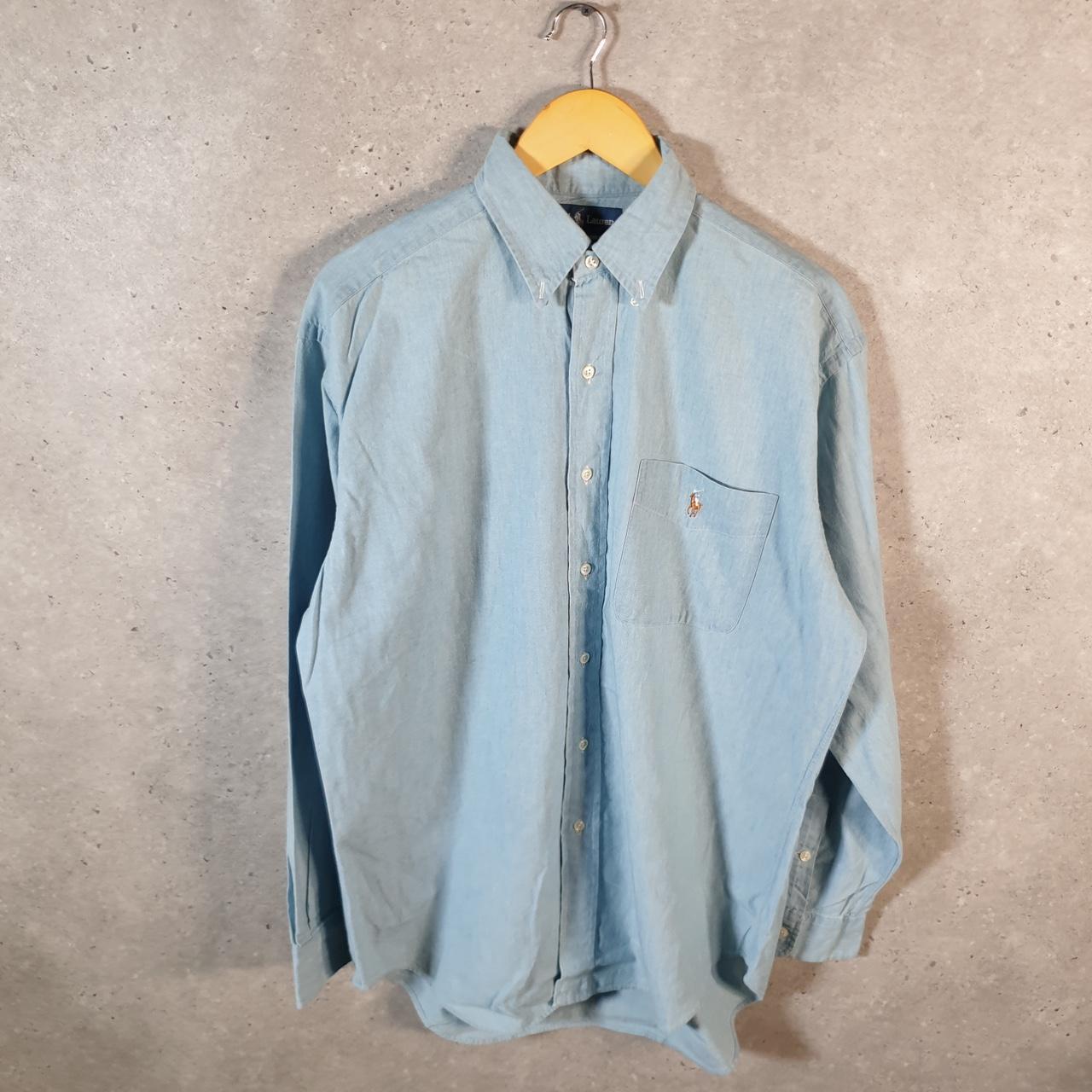 Vintage Ralph Lauren Button Down Shirt Men’s Small Blue Big Shirt Short Sleeve Pony