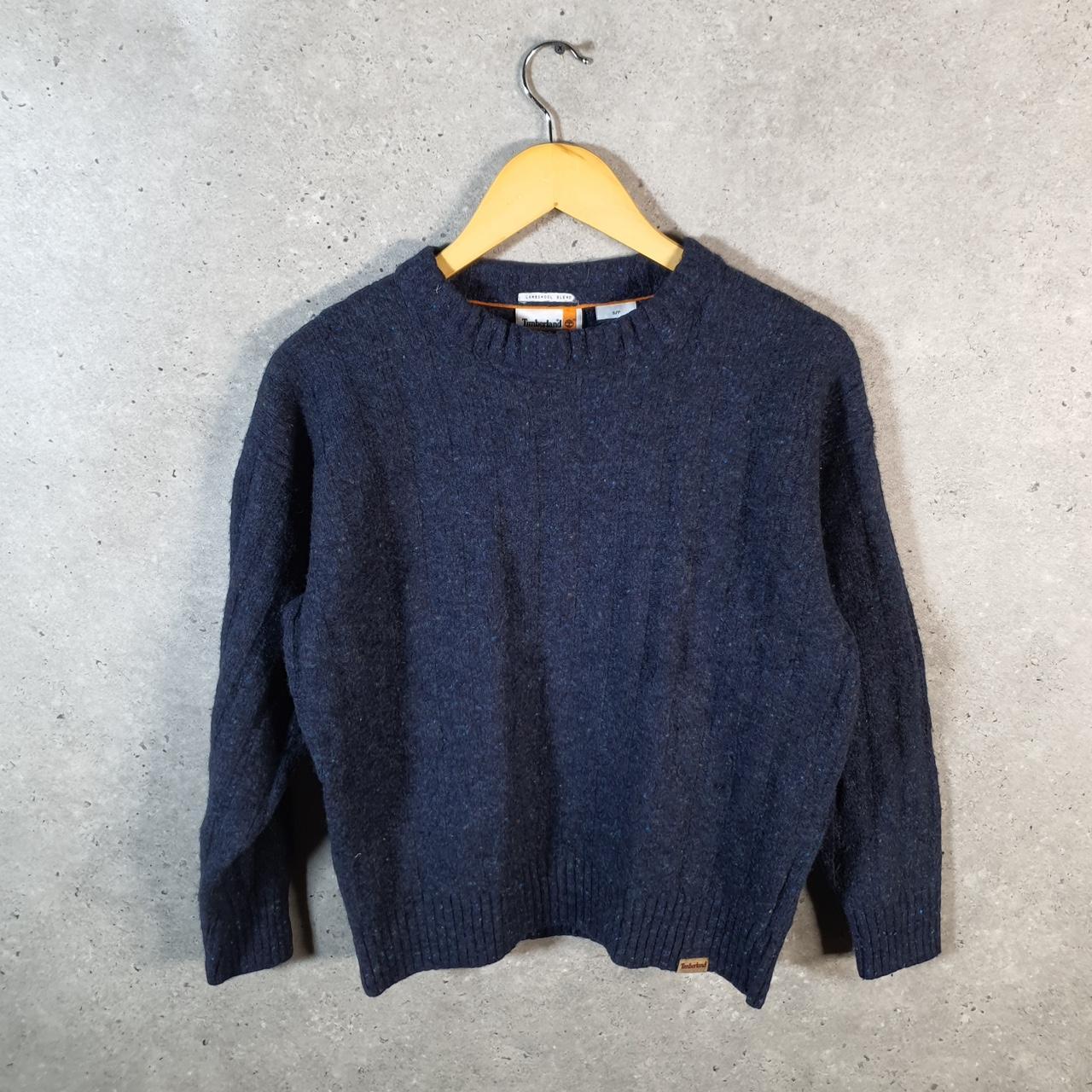 Vintage Timberland Lambswool Blend Knit Sweater Womens Small Navy Blue Logo