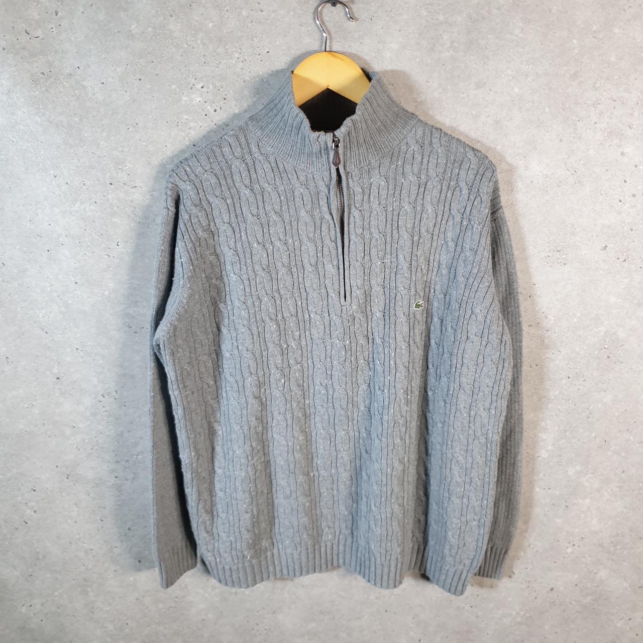 Vintage Lacoste Sweatshirt Cable Knit Men’s XL Grey 1/4 Zip Pullover Logo Y2K Jumper