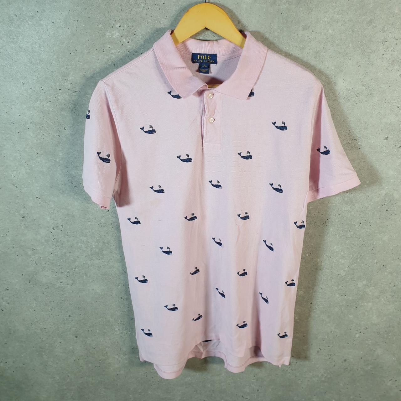 Vintage Ralph Lauren Polo Whale All Over Print Shirt Womens XL Pink Embroidered Pony