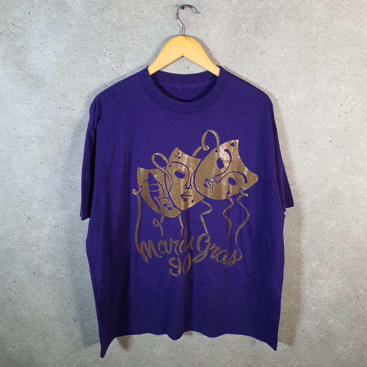 Vintage Art Masks 1990 Mardi Gras USA Single Stitch T Shirt Men’s XL Purple