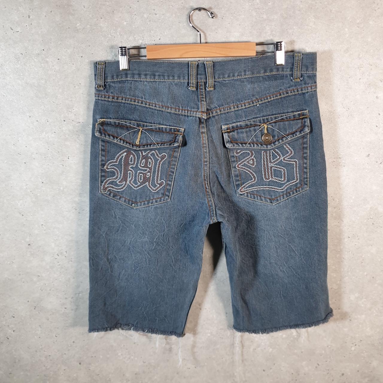 Vintage Makaveli Baggy Y2K Hip Hop Jeans Shorts Jorts Mens W36 Blue Denim USA Big Fish Vintage