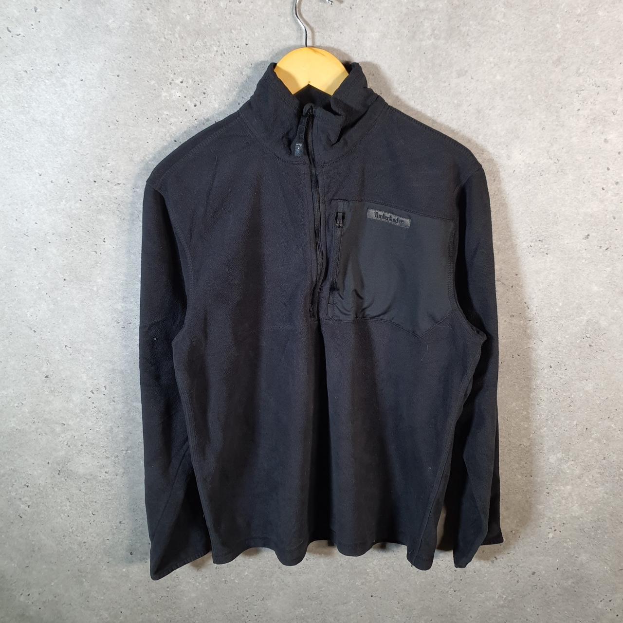 Vintage Timberland 1/4 Zip Fleece Sweatshirt Mens Medium Black Spellout Logo Winter