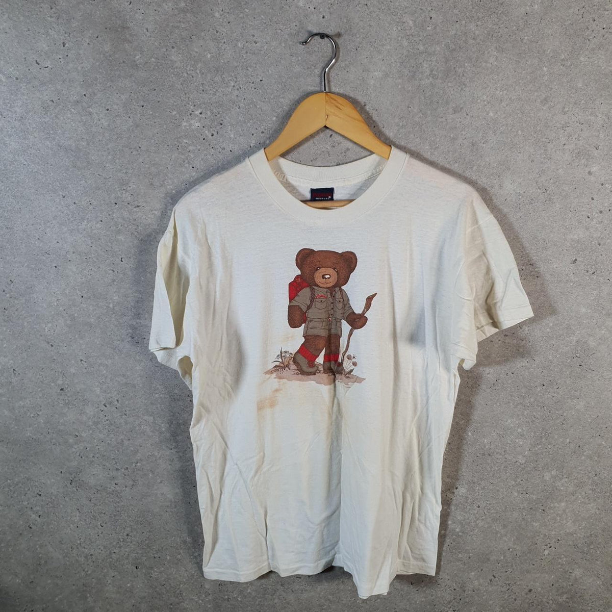 Vintage Jan Sport Teddy Bear Graphic 90s USA Single Stitch T Shirt Men’s Large White