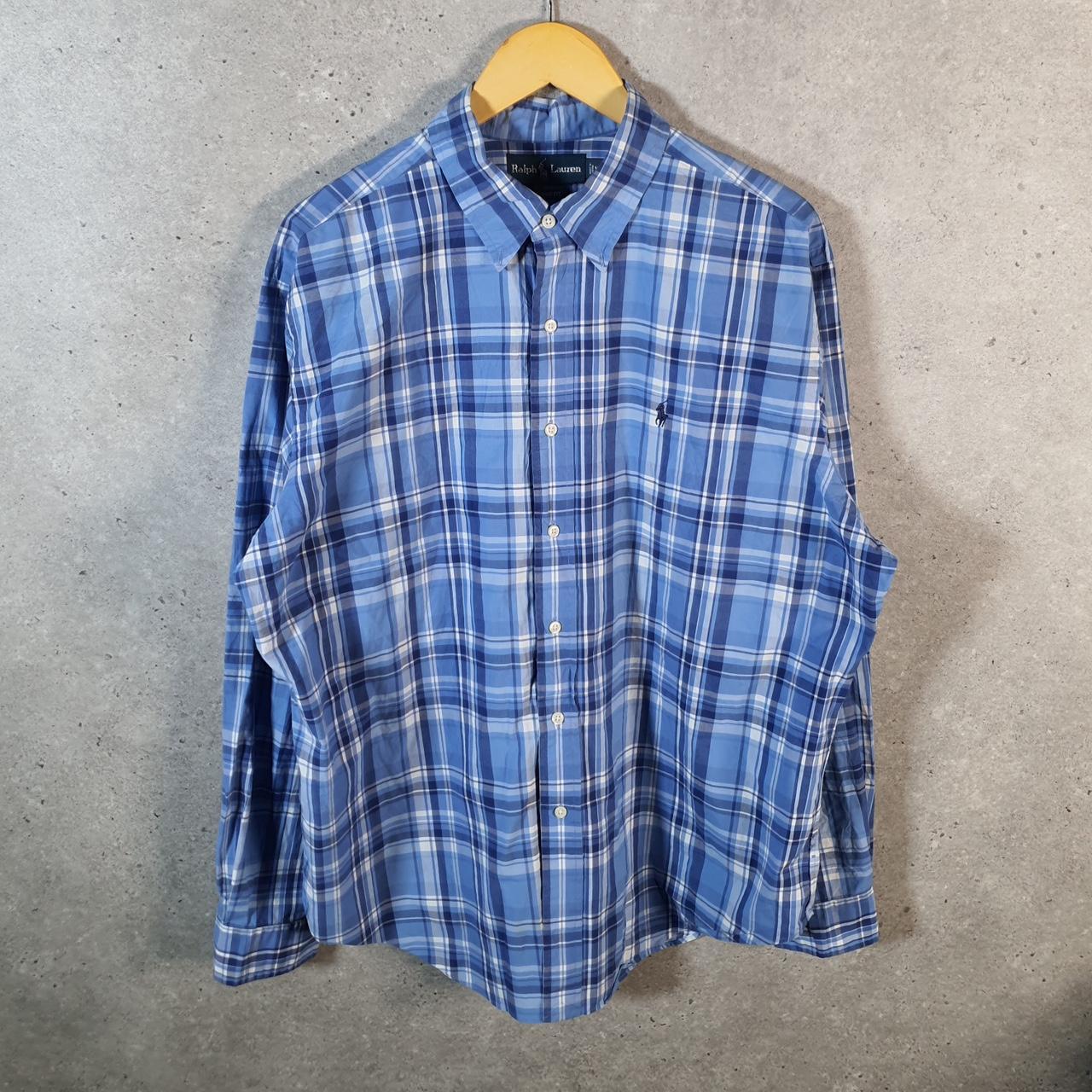 Vintage Ralph Lauren Button Down Shirt Men’s XL Blue Checkered Classic Fit Cotton Pony