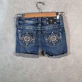 Vintage Miss Me Baggy Y2K Hip Hop Jeans Shorts Jorts Womens W24 Blue Denim Low Rise